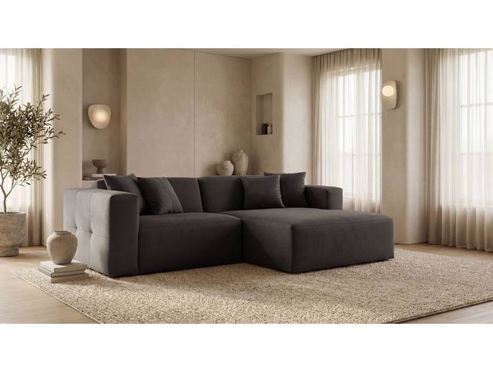 Ecksofa GOODPRODUCT Kelani , grau (taupe), B:222cm H:73cm T:154cm, 100% Polyester, Sofas, Ecksofa, mit dekorativer Knopfsteppung an den Armlehnen