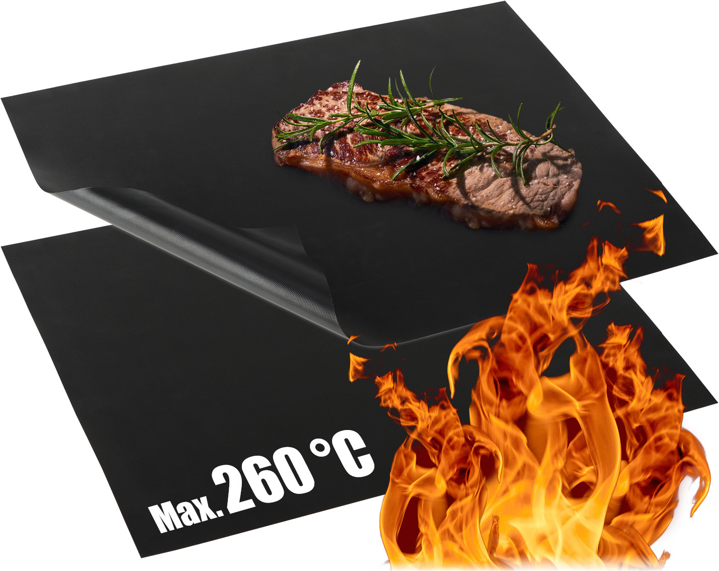 COM-Four 2x BBQ grillmat van Teflon, hittebestendige en herbruikbare antiaanbak grillmat, op maat te snijden en vaatwasmachinebestendig