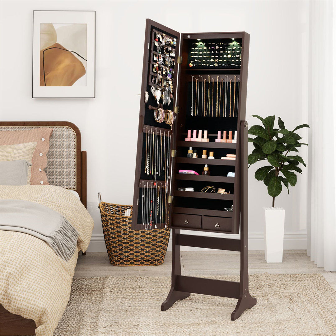 Rebrilliant Jewellery Cabinet Jewelry Armoire Brown 146cm H X 41cm W X 37cm D