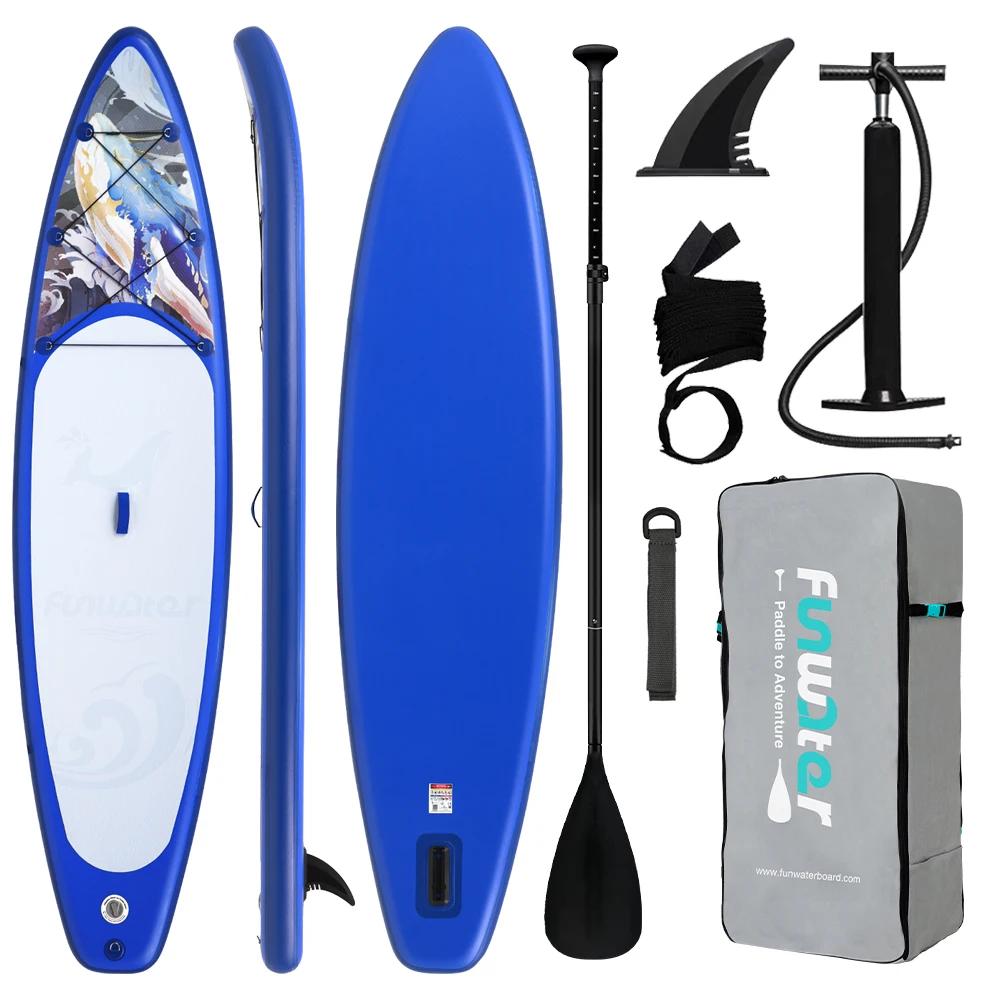 Aufblasbares SUP Board - Stand Up Paddleboard SUPFW53A - 350x84x15 cm - Komplett Set mit verstellbarem Paddel - Pumpe und Leash - Rucksack und wasserdichte Tasche