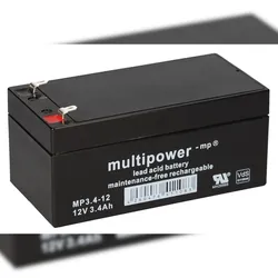 Multipower MP3,4-12 AGM Bleiakku 12V 3,4Ah Faston 4,8 mm für Alarmanlage, Notbeleuchtung & Sicherheitstechnik