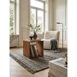 Beistelltisch Massivholz Cube Regal Landhausstil MUMBAI, Dunkelbraun 43x33x43 cm