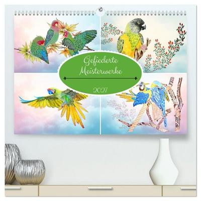Gefiederte Meisterwerke (hochwertiger Premium Wandkalender 2027 DIN A2 quer), Kunstdruck in Hochglanz