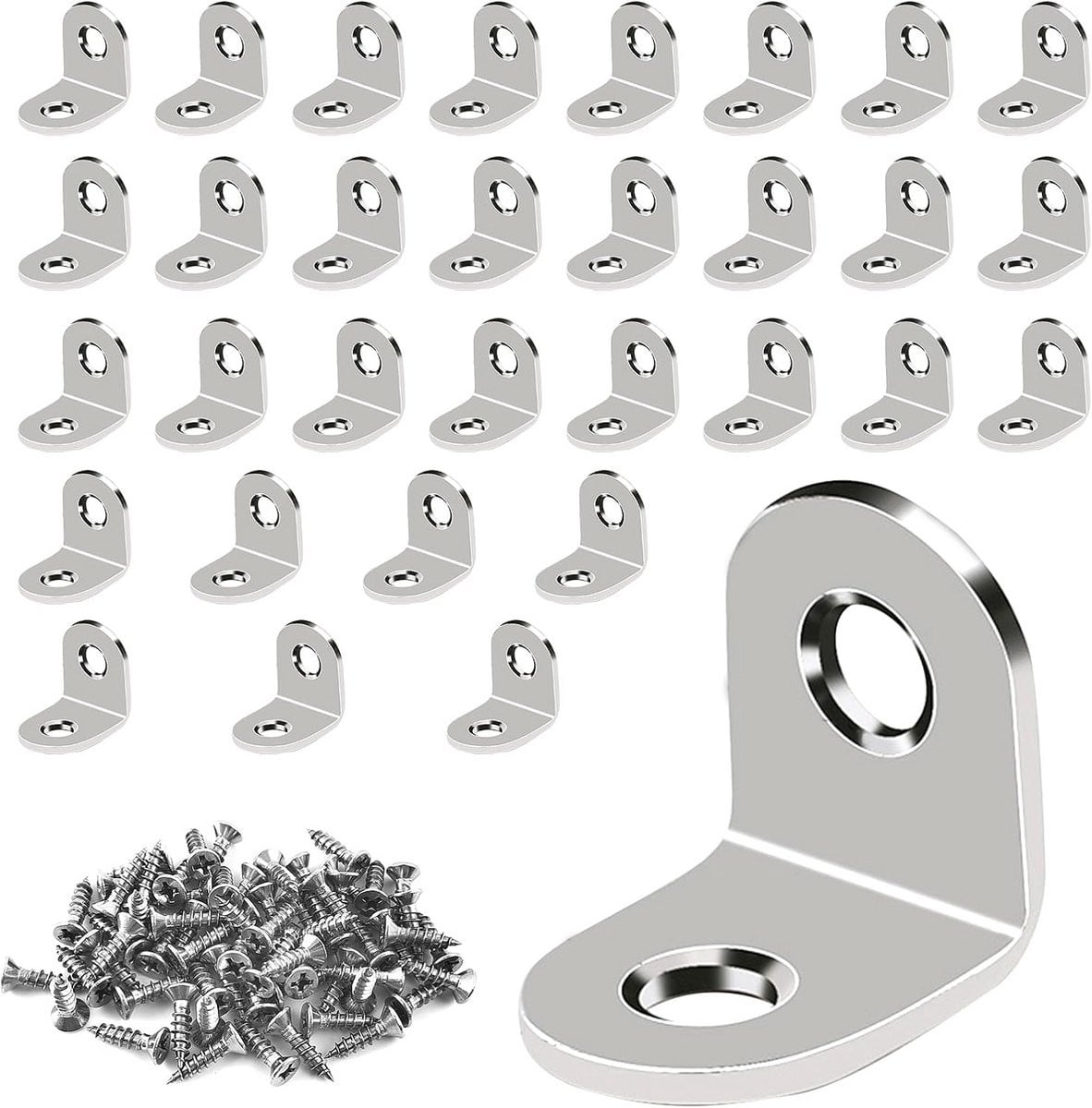 32x Hoekijzers RVS - Kleine L-vormige Bevestigingsbeugels 20x20mm voor Meubels en Kasten