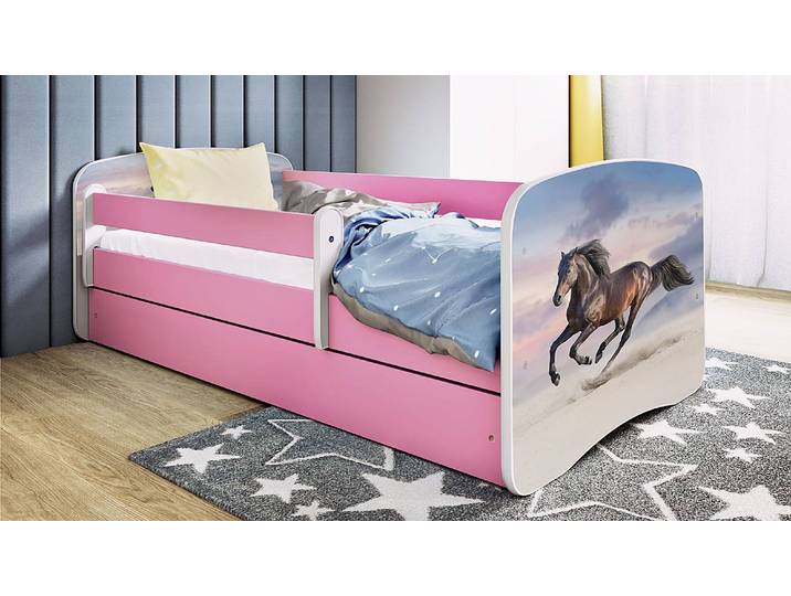 Einzelbett - Pferd 80 x 180 cm mit Lattenrost Pink/Rosa