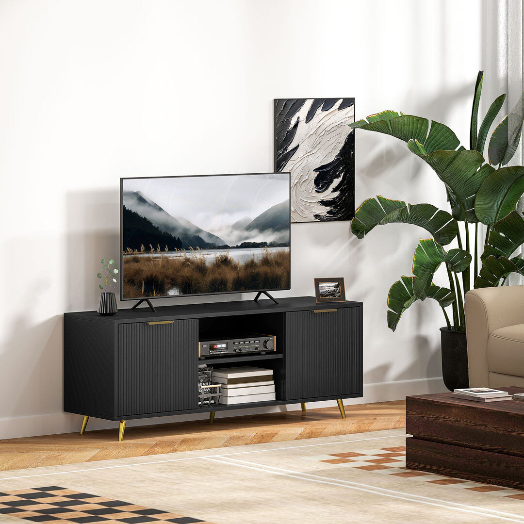 Fairmont Park Alicemarie Modern TV Stand Cabinet with Storage for Living Room, Black Black 55"