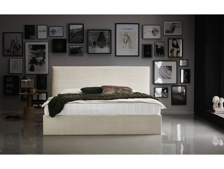 Bettgestell Melody , beige (creme), B:162cm H:107cm L:213cm, Bettgestell und seitliche Einfassung der Matratzen: Cord, ATLANTIC HOME COLLECTION, Betten, Bettgestell, mit Bettkasten und Lattenrost