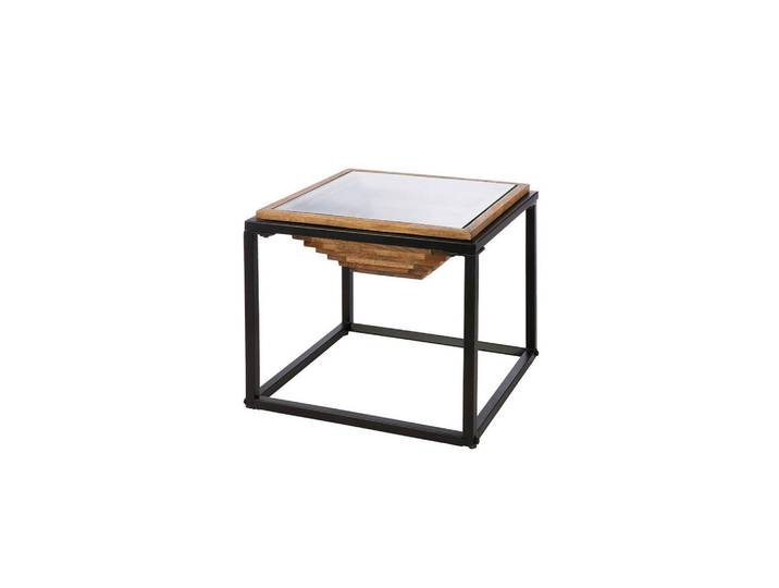 Beistelltisch Moorea, Schwarz, Hellbraun, Holz, Metall, Mangoholz, massiv, quadratisch, Säule, 44.5x40x45 cm, individuell kombinierbar, Wohnzimmer, Wohnzimmertische, Beistelltische, Beistelltische Metall