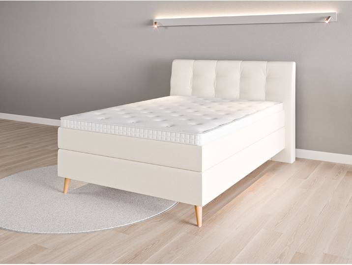Boxspringbett 140x200 Nr. 1 - Beige/Braun (Cremeweiß) - Feiner Strukturstoff