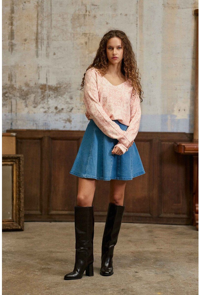 LA PETITE ETOILE Pull col V imprimé, MARGOT
