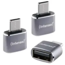 Intenso 3er Pack USB Adapter A480C USB-A Buchse zu USB-C Stecker, Unterstützt USB OTG, 480Mbps Datenübertragung, Aluminium anthrazit