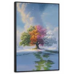 LEINWAND Bilder mit Rahmen - Baum - Jahreszeiten - Winter - Landschaft - 60x90