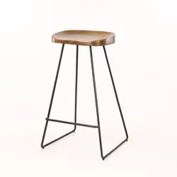 Barhocker Set Akazienholz ohne Lehne, klassisch, natur, 4er-Set, stabile Metallbeine