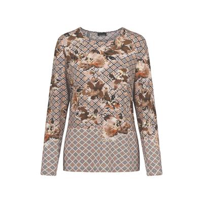 Print-Shirt GOLDNER "Jerseyshirt mit Rauten-Druck", Damen, Gr. 38, beige (beige, gemustert), Obermaterial: 95% Viskose CV. 5% Elasthan EL., Gerade, Shirts, stretchbequemer Viskosejersey