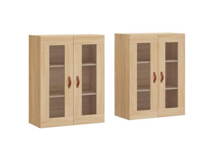 Roanoer 2er Set Wandschrank Sonoma-Eiche Holzwerkstoff mit Glastüren Zweiteilige Hängeschränke mit Glasscheiben für Wohnzimmer und Flur. Schaffen zusätzlichen Stauraum ohne Platzverlust.
