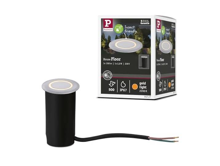 Paulmann 94727 LED Außenleuchte Bodeneinbauleuchte Goldlicht insektenfreundlich IP67 rund 50mm 2200K 2,2W 15lm 230V Alu Kunststoff, Metall
