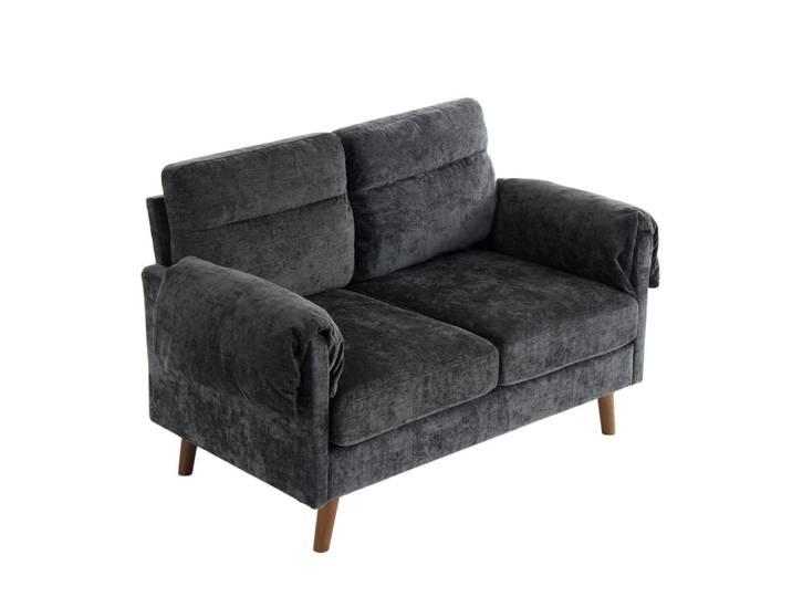 Canapé 2 places compact en chenille douce noire 124x70x85cm