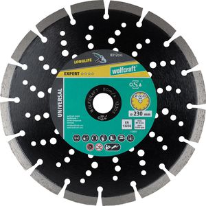 Wolfcraft Trennscheibe Pro Laser Universal, Bohrungs-Ø 22,23mm, Diamanttrennscheibe, für Beton, Stein & Ziegel, 230 x 1,8 mm