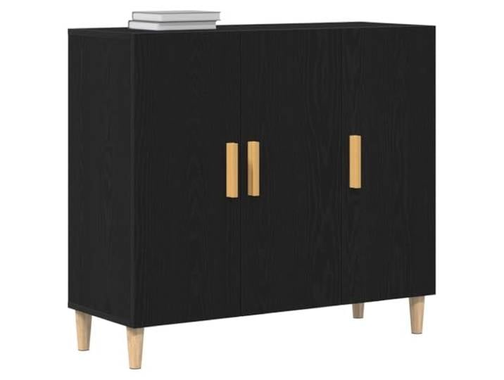 KTHLBRH Anrichte Eiche schwarz 90 x 34 x 80 cm Holz mehrschichtig Bündige Türen, konische Füße, große Kapazität, einfache Wartung, 3 Türen