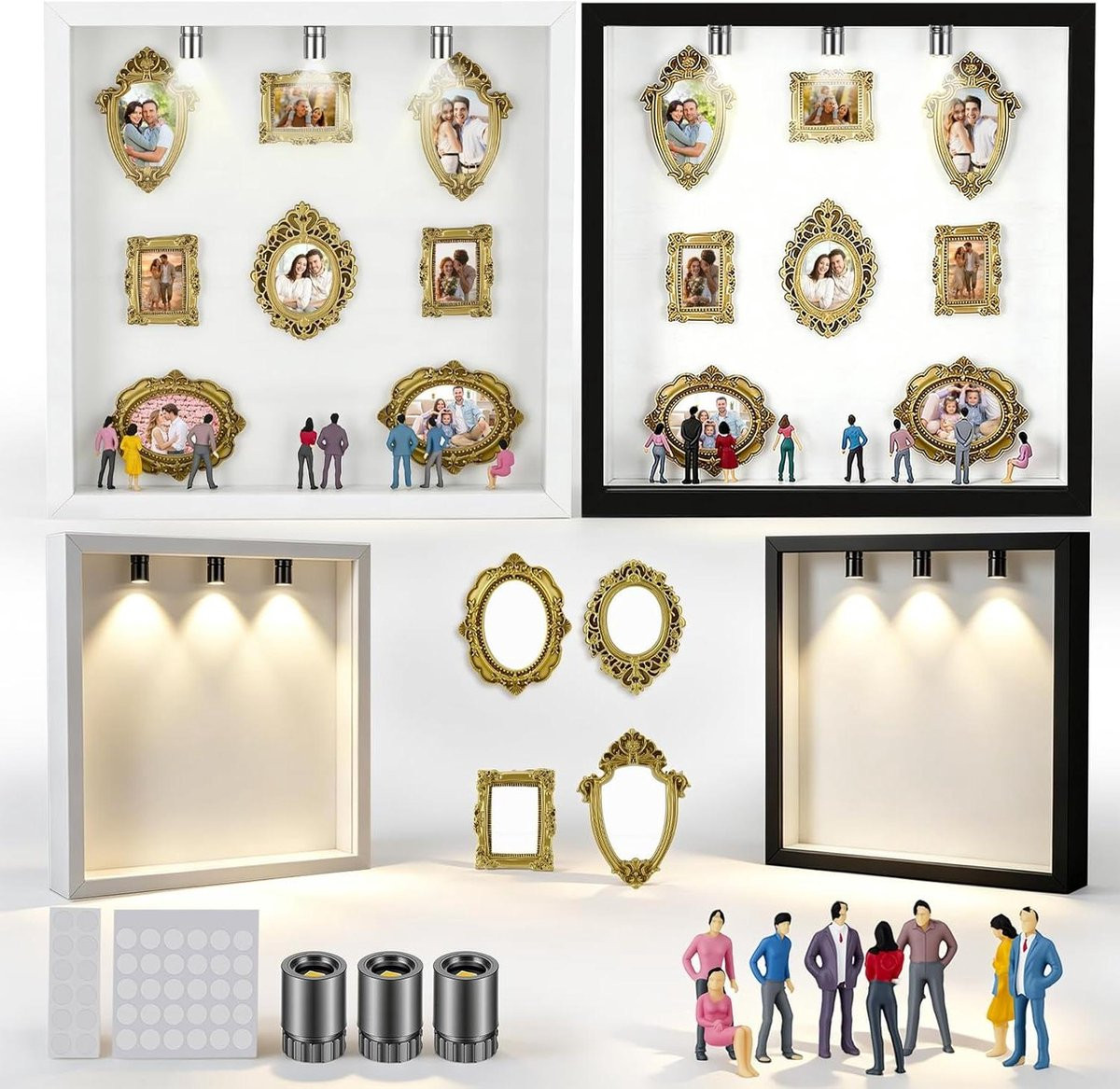Mini museum DIY Figuren display met 16 fotolijsten - 2 stuks - Vintage stijl