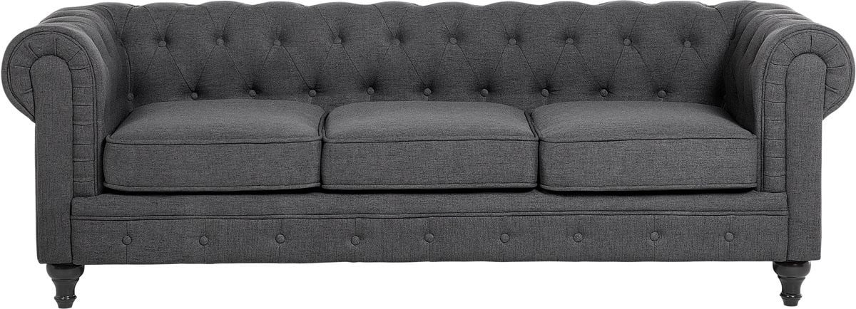 Beliani Chesterfield Driezitsbank - Grijs - Polyester - Breedte: 202 cm