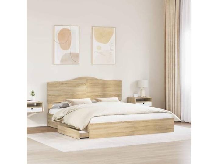 SKTQYQO Boxspringbett 180 x 200 cm Eiche Sonoma Technisches Holz, integrierte Schubladen, modernes Design, einfache Montage