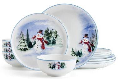 Mikasa Snowman Forest 12-Piece Dinnerware Set, Service for 4