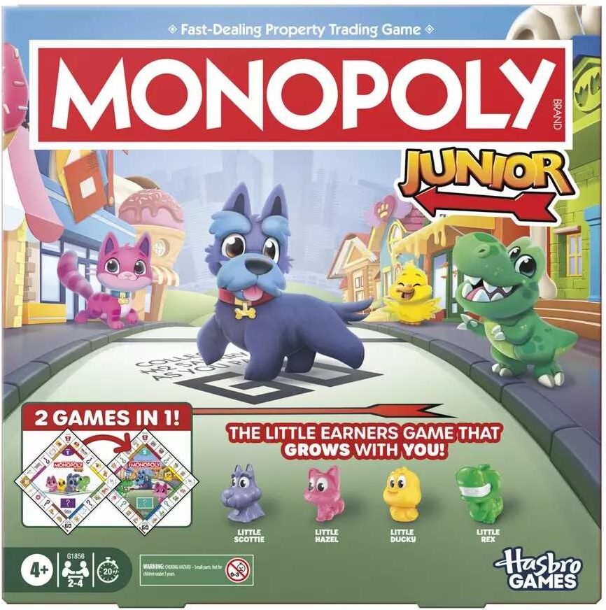 Monopoly Junior 2 in 1 Refresh Board Game for Families, Ages 6+, by Hasbro UK