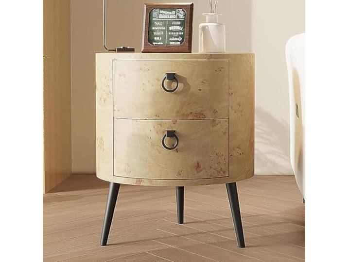 GARVEETECH Runder Beistelltisch Mit Schublade – Rustikale Eichenholzoptik Im Landhausstil