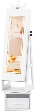Costway 3 In 1 Kids Jewelry Cabinet with 3-Color Lighted Full Length Mirror-White