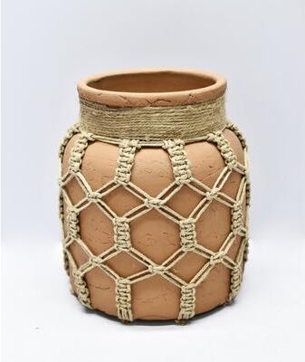 BIDK Home "Vase Lg Mud & Rope Natural Finish Dia 7.5"" & H 8.3"" - NATURAL"