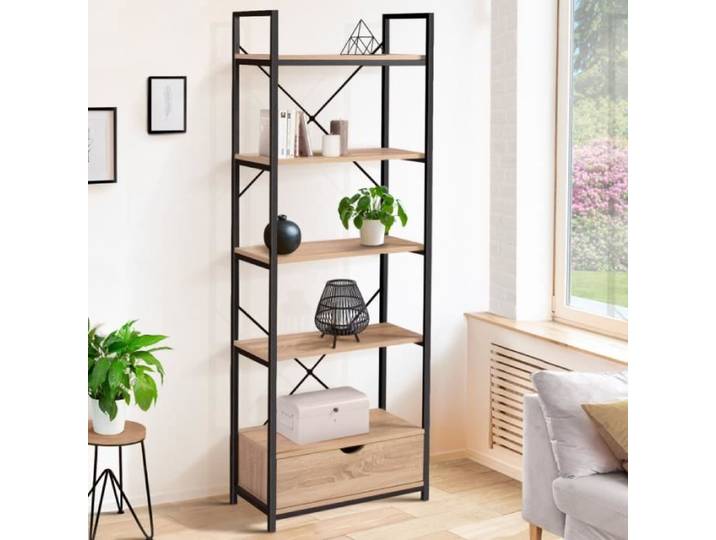 IDMARKET Etagère 5 niveaux avec tiroir DETROIT design industriel 170 cm