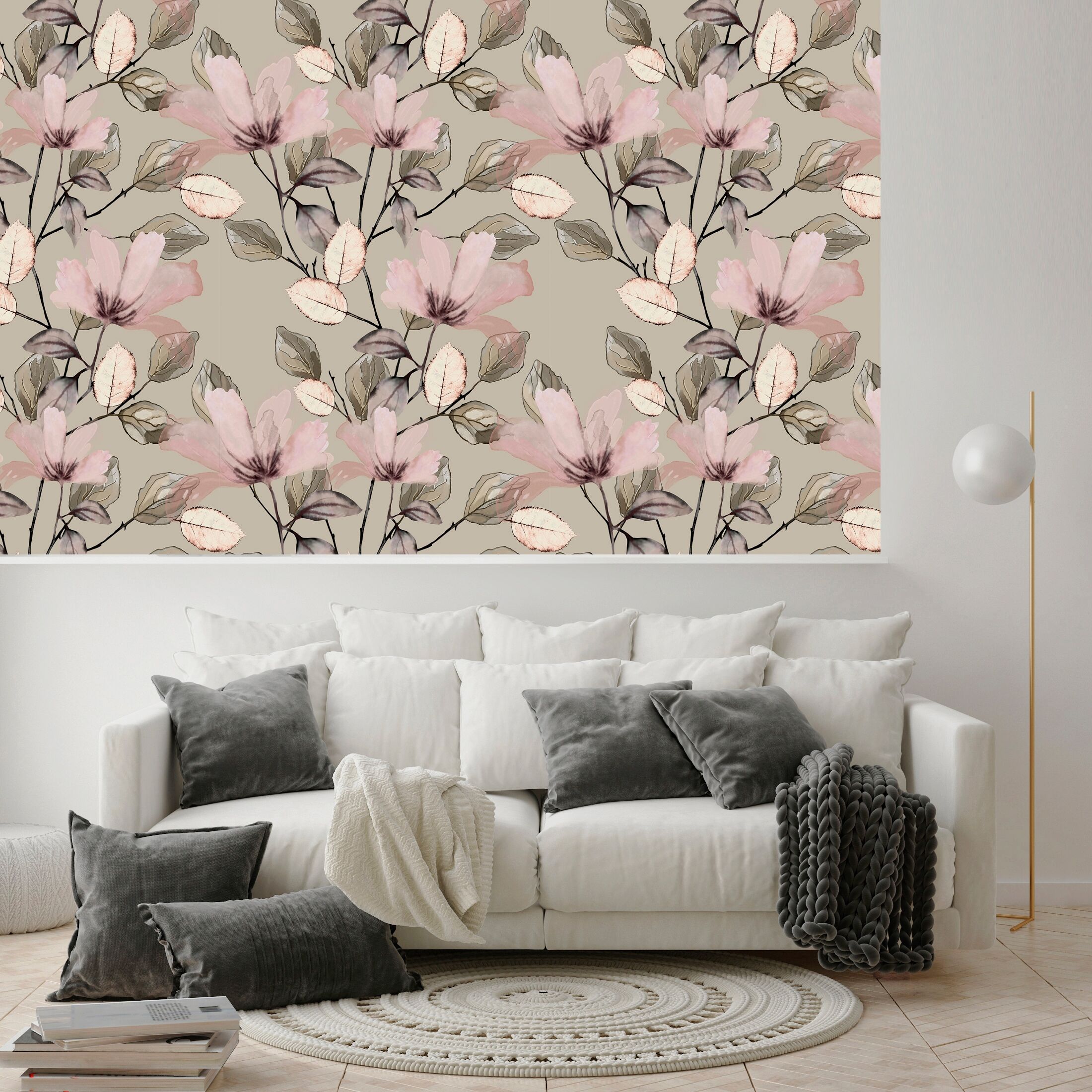 Vinyltapete QUEENCE "Blumen", beige, B:0,9m L:2,5m, Vinyl, Tapeten, Vinyltapete, 90x250cm, selbstklebend, kinderleichte Anbringung,, Sticker beige B/L: 0,9m x 2,5m, Rollen: 1