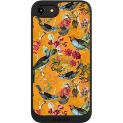 Nivocase Handyhülle für Apple iPhone 8 Hülle NIVOpure Case Schwarz Blumen Dschungel Vogel (Apple iPhone 8), Smartphone Hülle, Schwarz