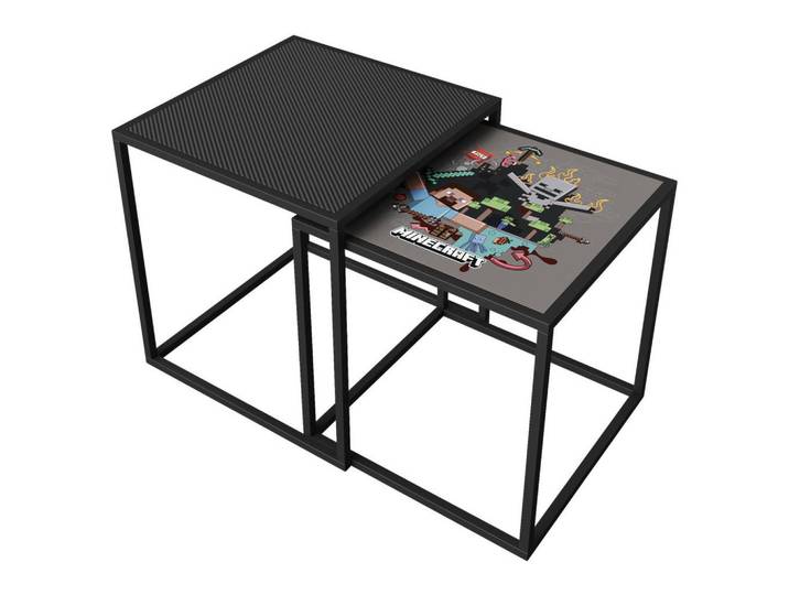Minecraft Beistelltischset, Schwarz, Metall, Holzwerkstoff, 2-teilig, Gaming, rechteckig, Wohnzimmer, Wohnzimmertische, Beistelltisch