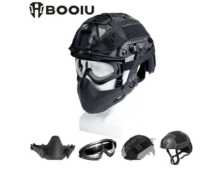 Ensemble de casque tactique BOOIU FAST MH/PJ, masque ABS, lunettes de protection, housse de casque, équipement de protection pour le tir en plein air, CS
