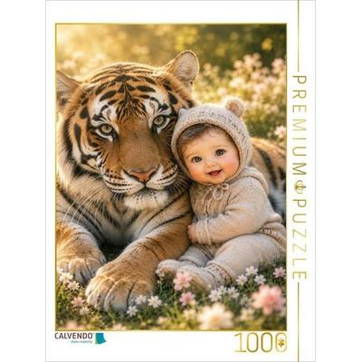 CALVENDO Puzzle Im Schutz des Tigers | 1000 Teile Lege-Größe 64x48cm Foto-Puzzle für glückliche Stunden
