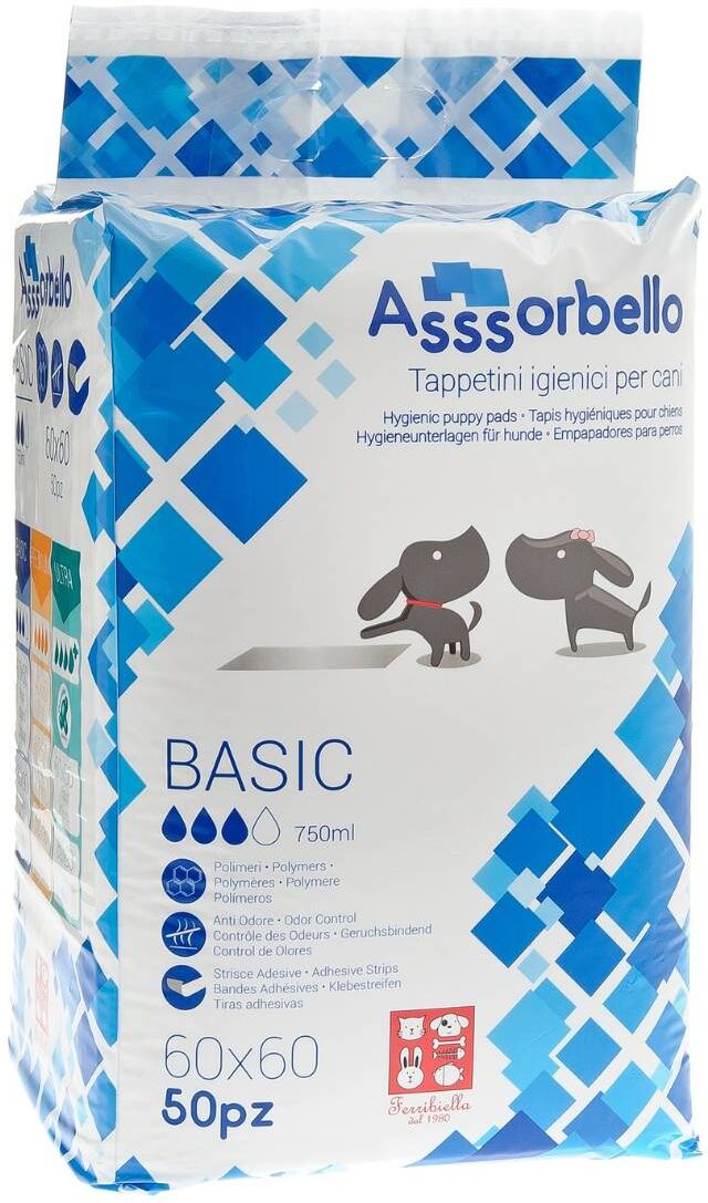 Ferribiella 1 CONF. 60 x 60 cm 50 pz Tappetini Igienici per Animali Assorbello BASIC