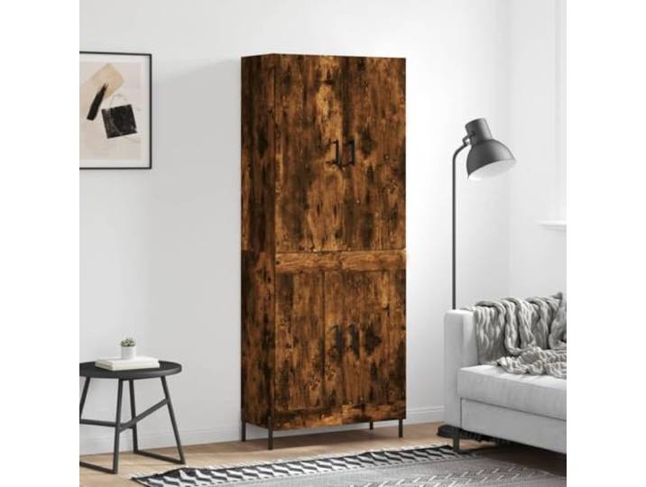 RJPLMFV Anrichte hoch, rauchfarbene Eiche, 69,5 x 34 x 180 cm, Holz Stabile Metallfüße, Flügeltüren, großes Fassungsvermögen, Wandbefestigung inklusive