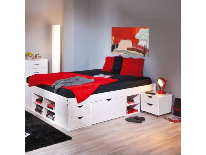 Lit Multi-Rangements  Clark  140x200cm Blanc
