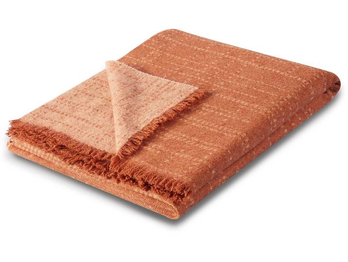 Plaid BIEDERLACK Nore , orange (terrakotta), B:130cm L:170cm, Baumwolle, Polyacryl, Polyamid, Wolle, Wohndecken, Plaid, mit kurzer Franse