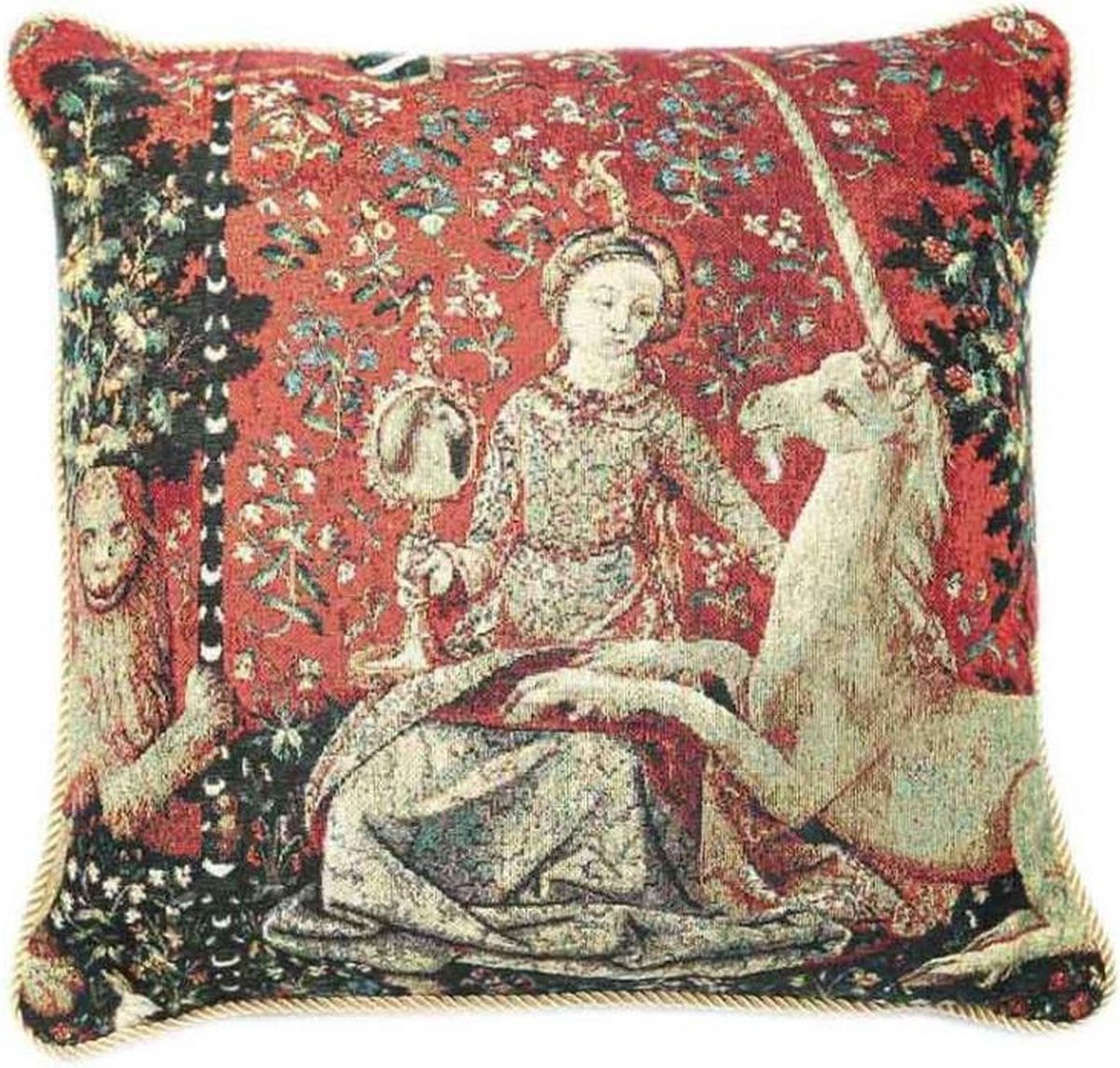 Signare Kunst kussenhoes Lady en Unicorn - Dame en de Eenhoorn - Sense of Sight
