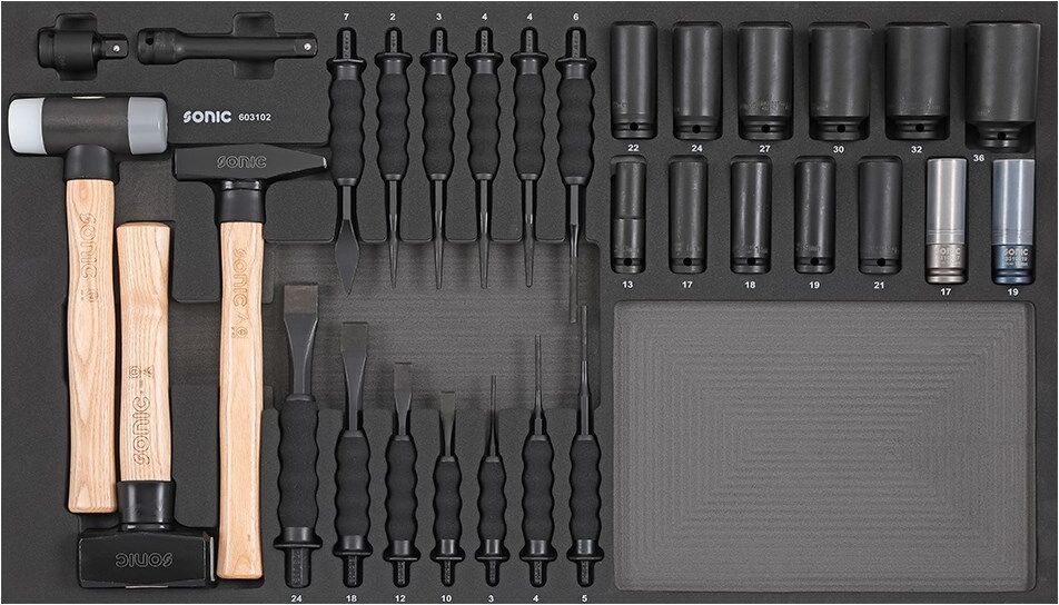 Sonic Equipment Hammer-Satz Meißel, Hammer Und Schlagnusssatz Sfs-L 31-Tlg. 603102