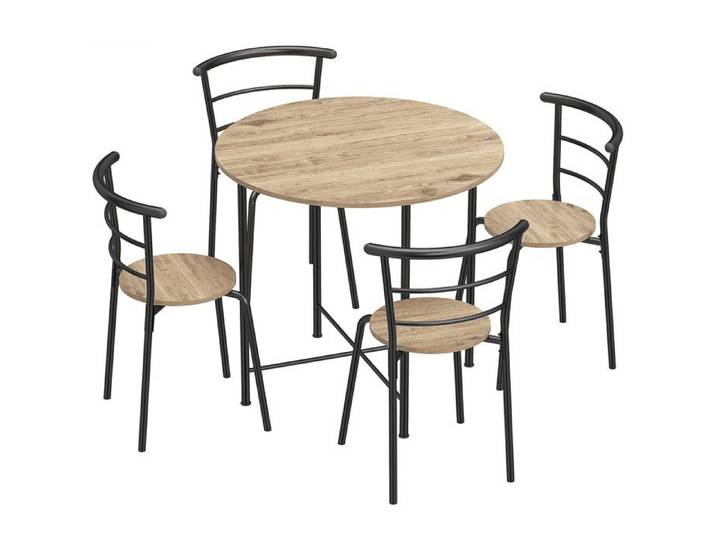 FSX Ensemble de table à manger ronde avec 4 chaises pliantes en bois et métal style industriel
