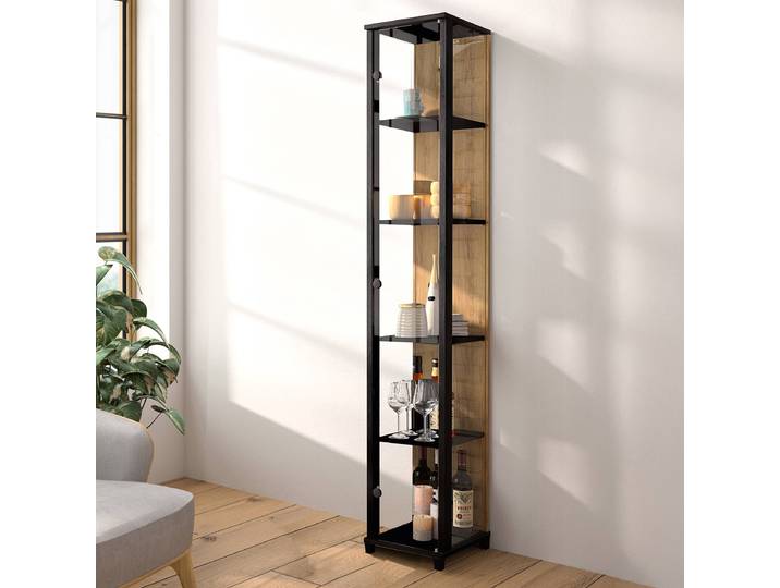 Standvitrine mit 4 Holzböden 32 x 172 x 32cm ohne Beleuchtung Schwarz