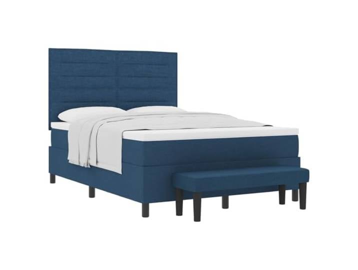 KKgypkn Boxspringbett Stoff Blau 140x200 cm mit verstellbarem Kopfteil und mittelfester Matratze