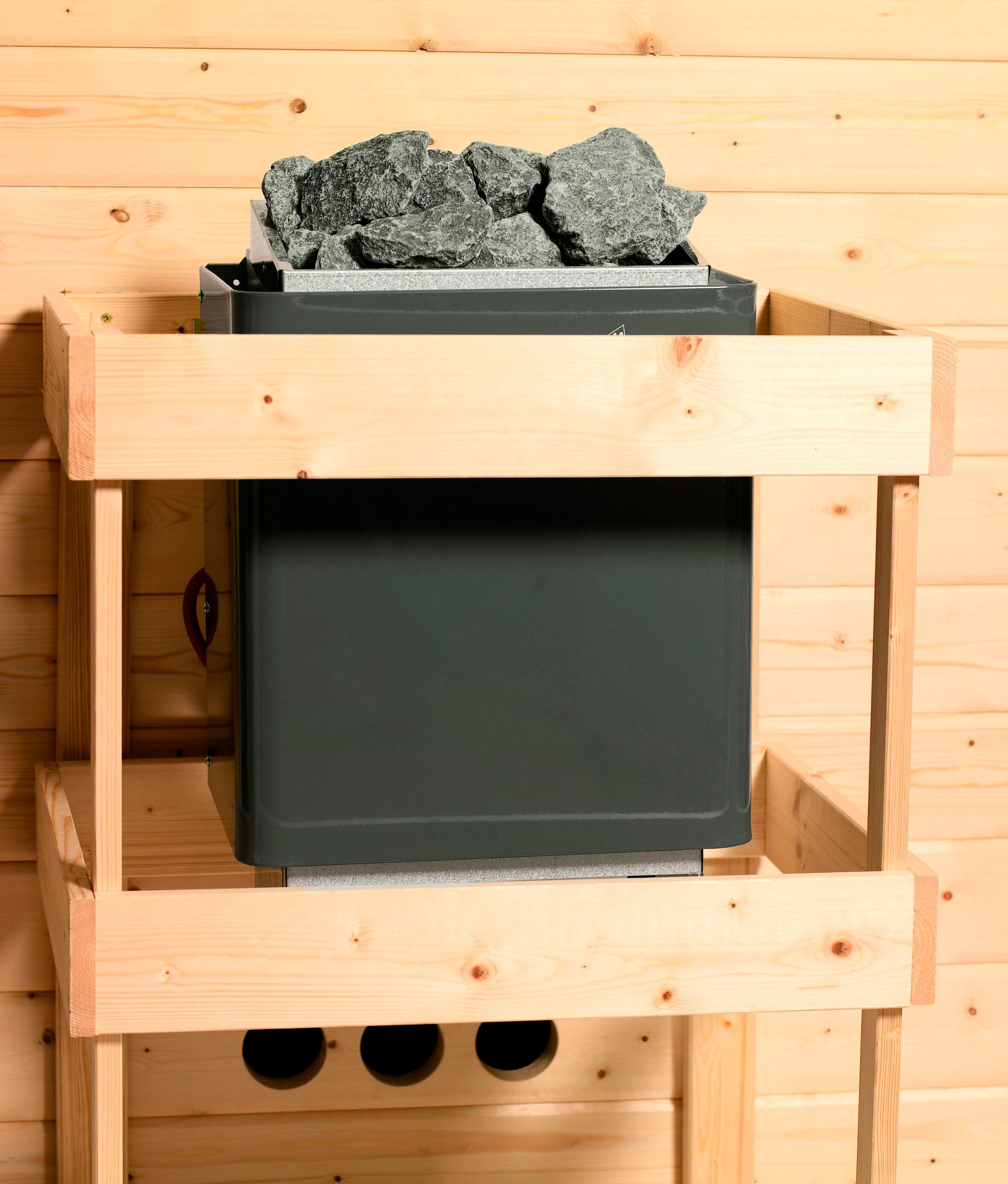 Sauna KARIBU "Sodin", beige (naturbelassen), ohne Ofen, (ohne Ofen), Saunen, Sauna, ohne Ofen
