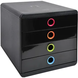 Exacompta, Dokumentenablage, Schubladenbox Pop Box 4 Schubladen, Schwarz / Harlekin (A4+)