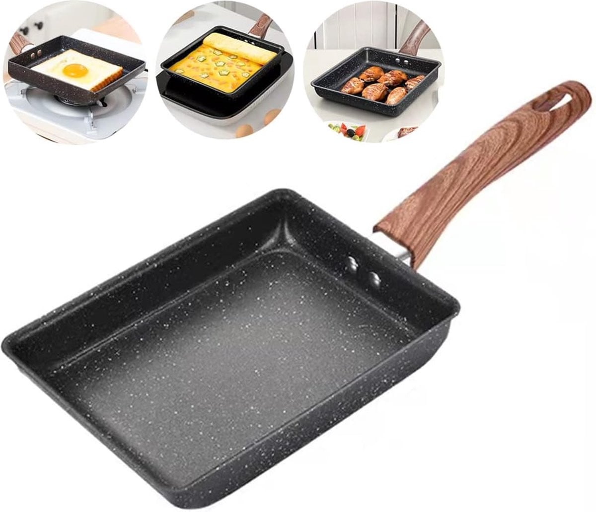 Anti-aanbak Tamagoyaki pan voor Japanse omeletten, zwart/bruin, B: 18 cm, D: 13 cm