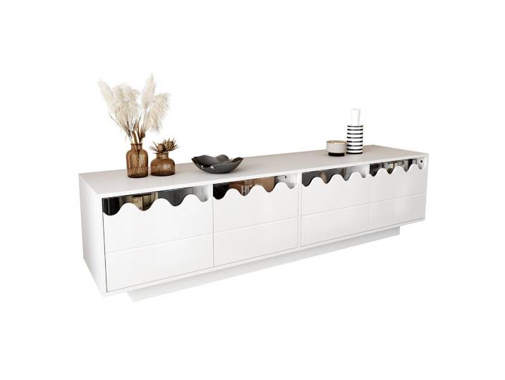 Modenvie Lowboard 170/40/45 cm aus MDF und Spanplatte mit Wellen-Design Weiß, 170x40x45 cm, Wohnzimmer, TV Möbel, Lowboards, Lowboards stehend